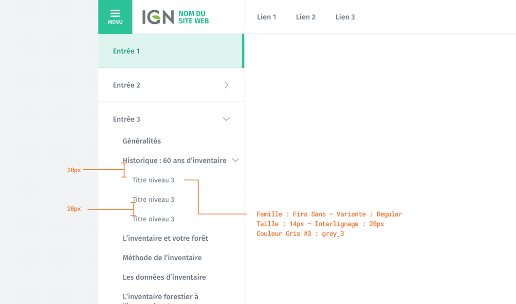 Sous navigation - Niveau 3 - Etat : Normal